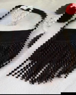 Geantă piele întoarsă cu franjuri.