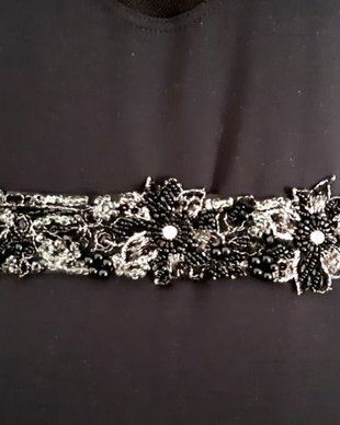 Brau cu flori textile/Cordon black/Curea cu margele