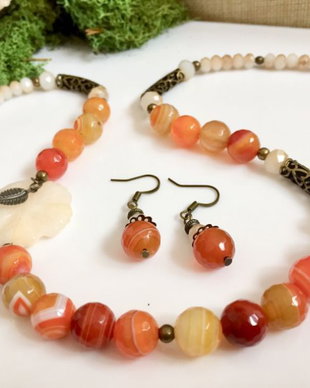 Set /colier si cercei/floral/ orange degrade