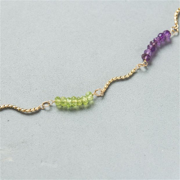Colier Goldfilled 14k, Ametist si Peridot