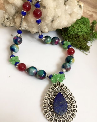 Colier boho cu jad si lapis lazuli
