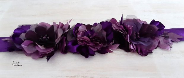 Brau cu flori textile/Cordon mov si lila/Curea cu floricele
