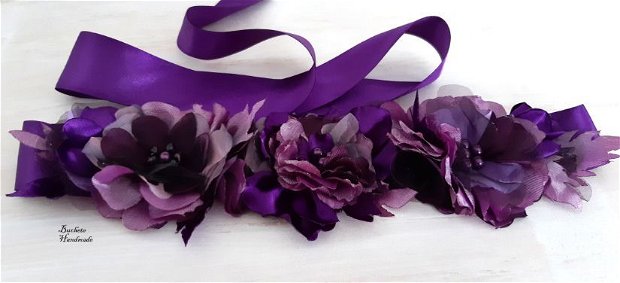 Brau cu flori textile/Cordon mov si lila/Curea cu floricele
