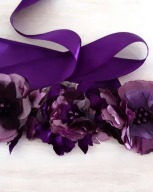Brau cu flori textile/Cordon mov si lila/Curea cu floricele