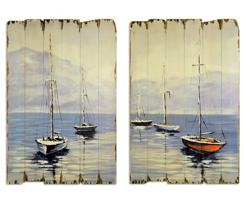Set doua tablouri din lemn cu vapoare