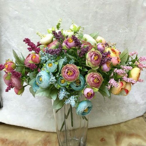 K0629 - Buchet flori decorative, trandafiri, 5 ramurele, 10 flori, lungime 35cm