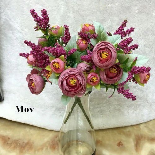 K0629 - Buchet flori decorative, trandafiri, 5 ramurele, 10 flori, lungime 35cm