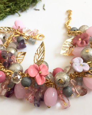 Set/bratara si cercei/floral/pastel de primavara