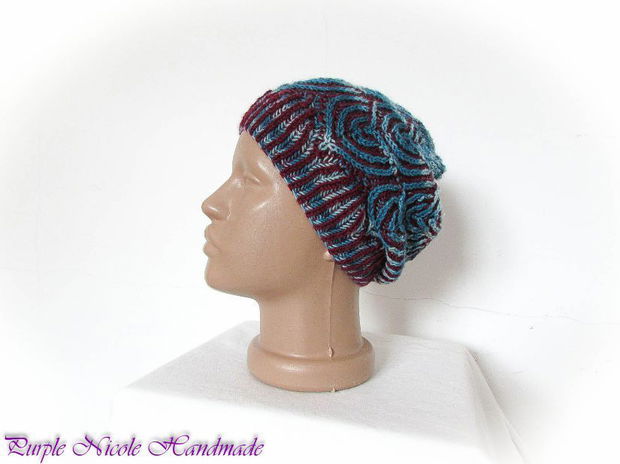 Duo de primavara - caciula unisex grena bleu slouchy gumdrop hat