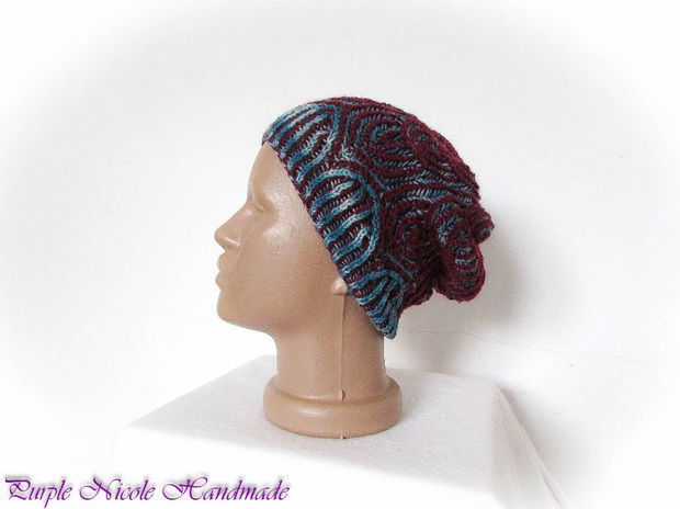 Duo de primavara - caciula unisex grena bleu slouchy gumdrop hat