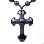 K0644 - Pandantiv / amuleta / talisman, obsidian negru, cruce, 49x33x11mm