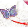 Brosa Fluture violet si turcoaz