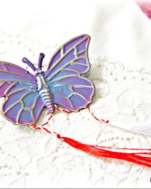 Brosa Fluture violet si turcoaz
