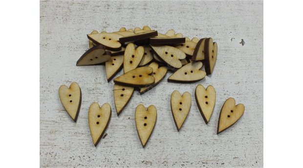 Figurine din lemn - nasturi in forma de inima (1,2cm x 2cm x 3mm, 30 buc/set)