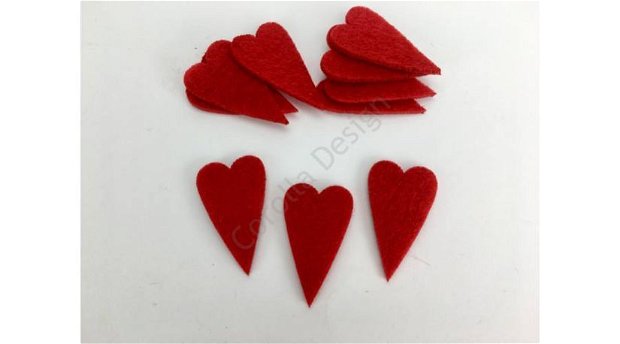 Figurine din fetru - Inimioare rosii ( 2,3x4 cm, 10 buc/set)