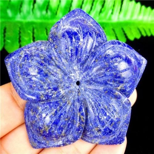 K0574 - Pandantiv, lapis lazuli,  floare sculptata manual, 60x56x8mm
