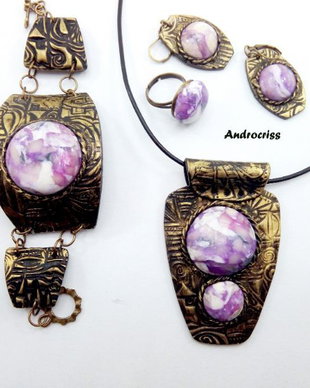 Purple stones,set bijuterii din lut polimeric