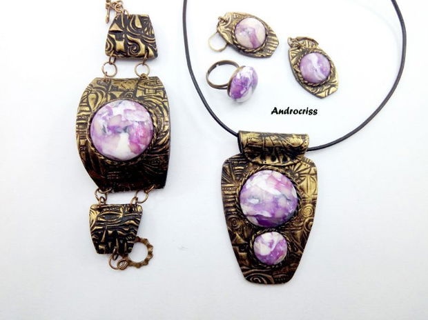 Purple stones,set bijuterii din lut polimeric