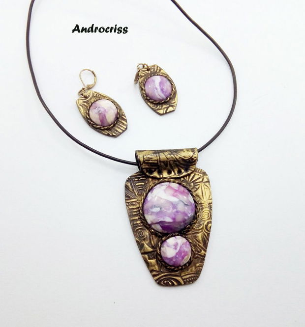 Purple stones,set bijuterii din lut polimeric