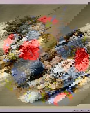 Buchet din flori de hartie, cu lavanda, flori uscate, accente de cafea si mac.