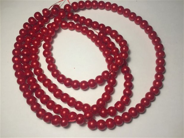 Șirag perle de sticlă roșii (6mm)