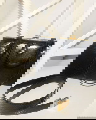 POSETA    VINTAGE  ,PIELE  SARPE , NEGRU INTENS ,  CUREA PIELE  SARPE ASORTATA