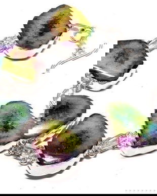 K0635 - Bratara, cuart solar druzy, aliaj metalic argintiu, 17,5-20cm