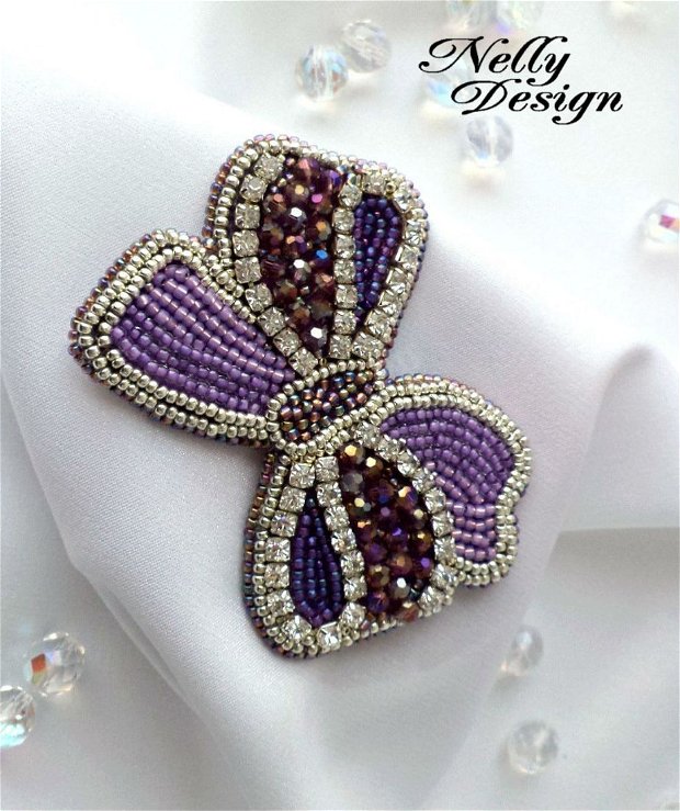 "Purple Bow" - Brosa bead-embroidery