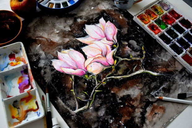 Night Blooming - Magnolia - Pictura Originala in acuarela - Nature & Colors Collection