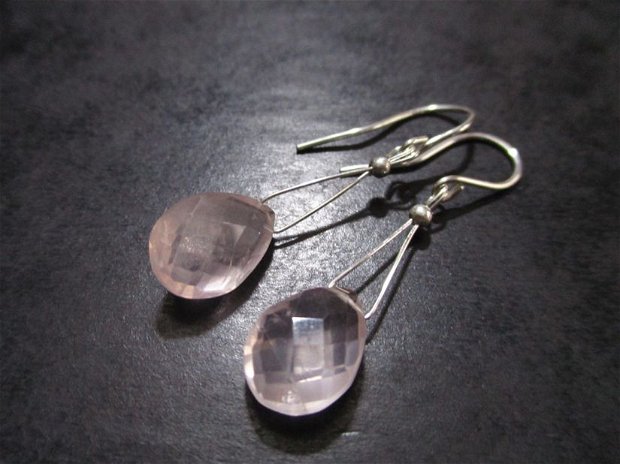 Rezervat M.- Cercei argint si cuart roz briolete fatetate transparente