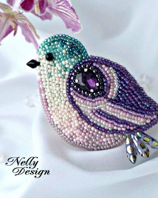 "Birdie" - Brosa bead-embroidery