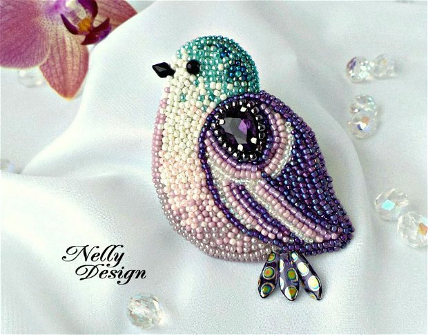 "Birdie" - Brosa bead-embroidery