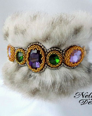 "Fluffy" - Bratara broderie cristale si blanita Tissavel Franta
