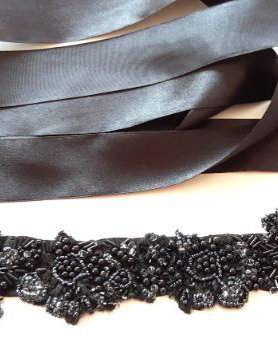 Brau cu flori textile/Cordon black/Curea cu margele