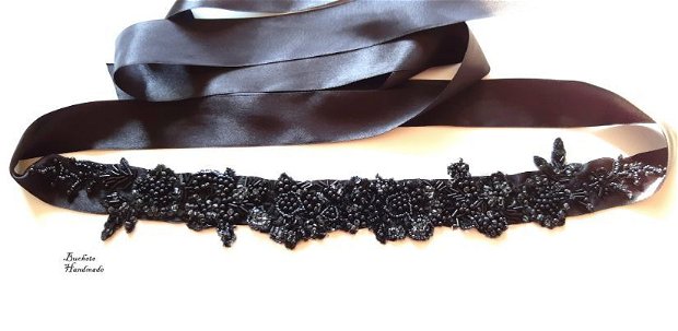 Brau cu flori textile/Cordon black/Curea cu margele