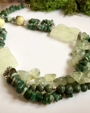 Colier -Green/ granat verde ,peridot si jad african