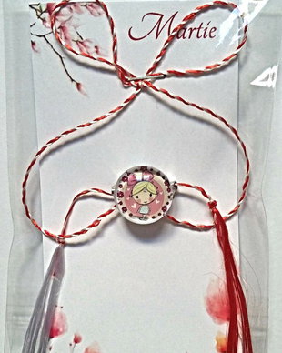 Brosa martisor cabochon sticla 14mm fetita
