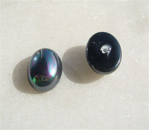(2 bucati) Perle tip Mallorca ovale gri - petrol semi-gaurite aprox 14.5x10.5x5.5 mm