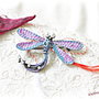 Brosa martisor Libelula mov cu perle
