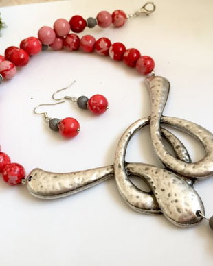 Set -snake zamac /colier si cercei cu regalit si agat druzy