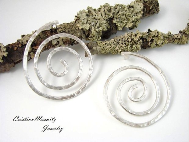Cercei supradimensionati, cu tija, spirala din argint 925