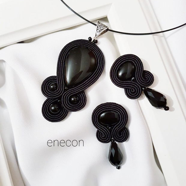 Set soutache negru cu onix