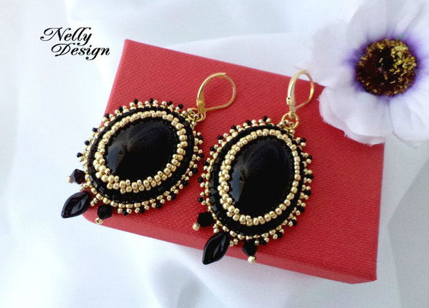 REZERVAT D. - "Black & Gold"- Cercei bead-embroidery