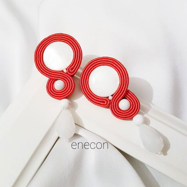 Cercei soutache alb-rosu