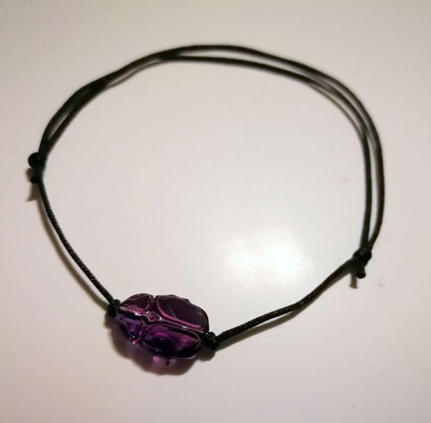 Bratara reglabila cu fir negru Swarovski Scarab amethyst