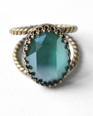 Inel si cercei din alama cu elemente Swarovski - rivoli cabochon oval, royal green, 18x13mm