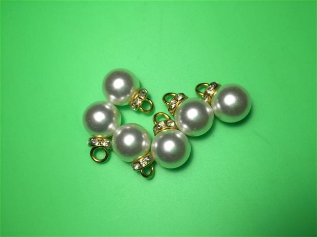 Charm perla acrilica (12x19mm) cu rhinestone
