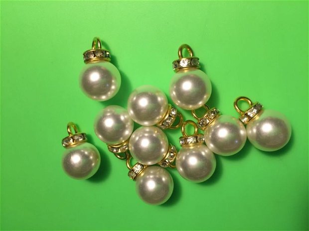 Charm perla acrilica (12x19mm) cu rhinestone