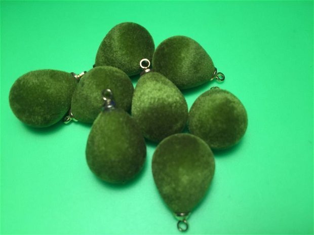 2 buc Charm(20x13mm) lacrima catifelată, verde olive