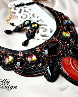 "Amazing Night" - Set broderie Onix, Agat, cristale Preciosa